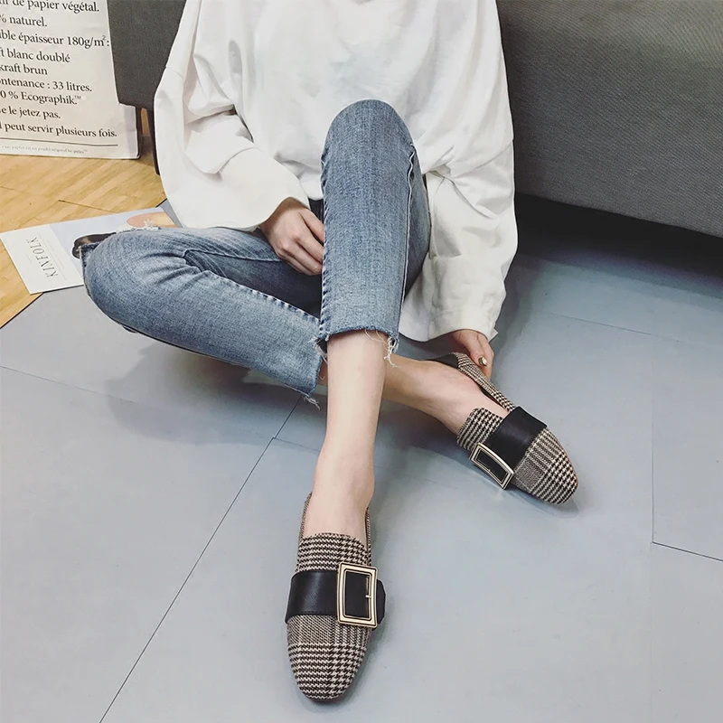

Buckle Belt Retro British Flats Women Mixed Colors Mocassins Joker Hemp Square Toe Loafers zapatos mujer Espadrilles 2018 Spring