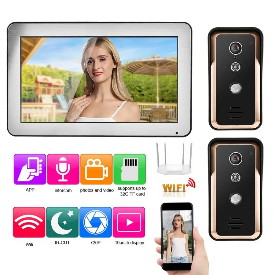 100-240 В 10in WiFi проводной видеодомофон приложение удаленный видео монитор камера 2019