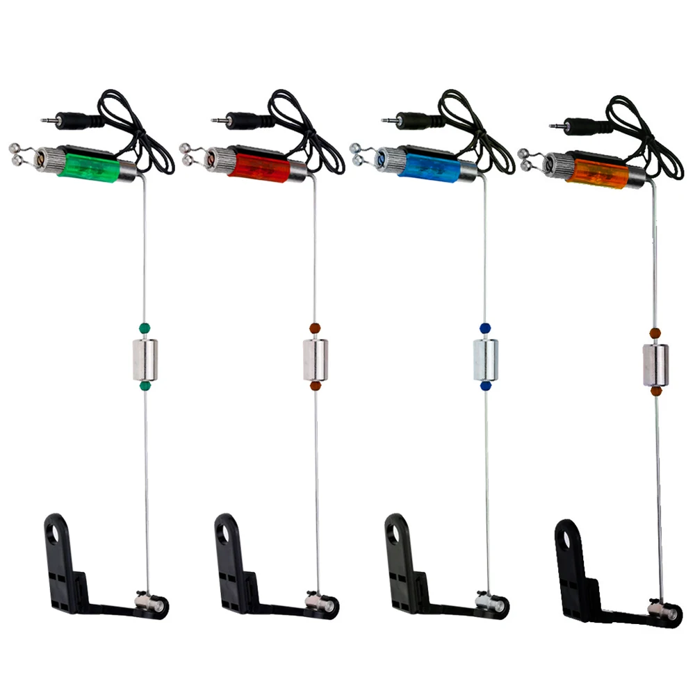 

4Pcs Fishing Swinger Bite Alarms Indicator Set Electronic Illuminated Fishing Tackle Pesca Iron Fishing Bite Alarm Hanger