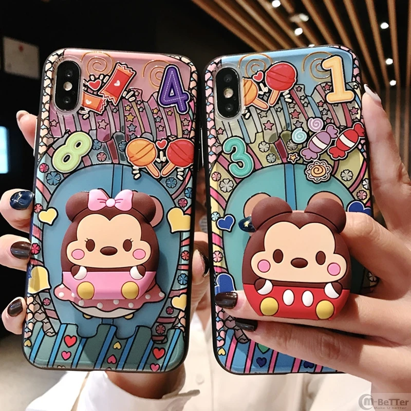 For iphone xsmax / xr case cute minnie phone cover for iphone 8 7 6 6s plus embossed back case for iphone X + airbag holder
