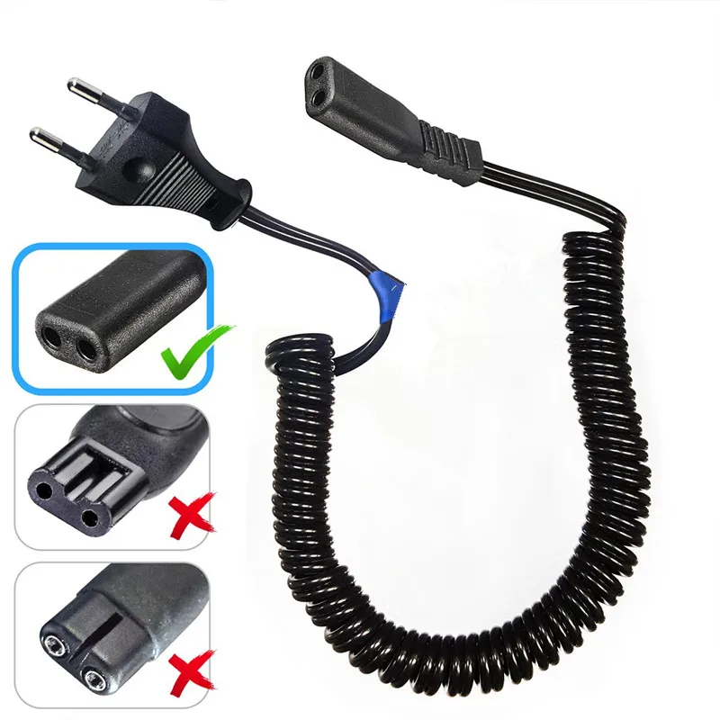 

Universal 2 Pin Shaver Power Lead for Philips Norelco, Remington, Grundig, Braun, Coiled (Check Model List in Description)1.5m