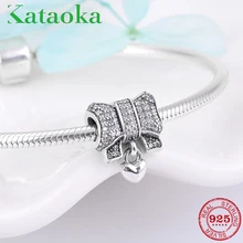 Подлинный 925 пробы Серебряный Женский галстук-бабочка сердце очаровательные бусины циркон бусины подходят к оригинальному браслету Pandora Изготовление ювелирных изделий