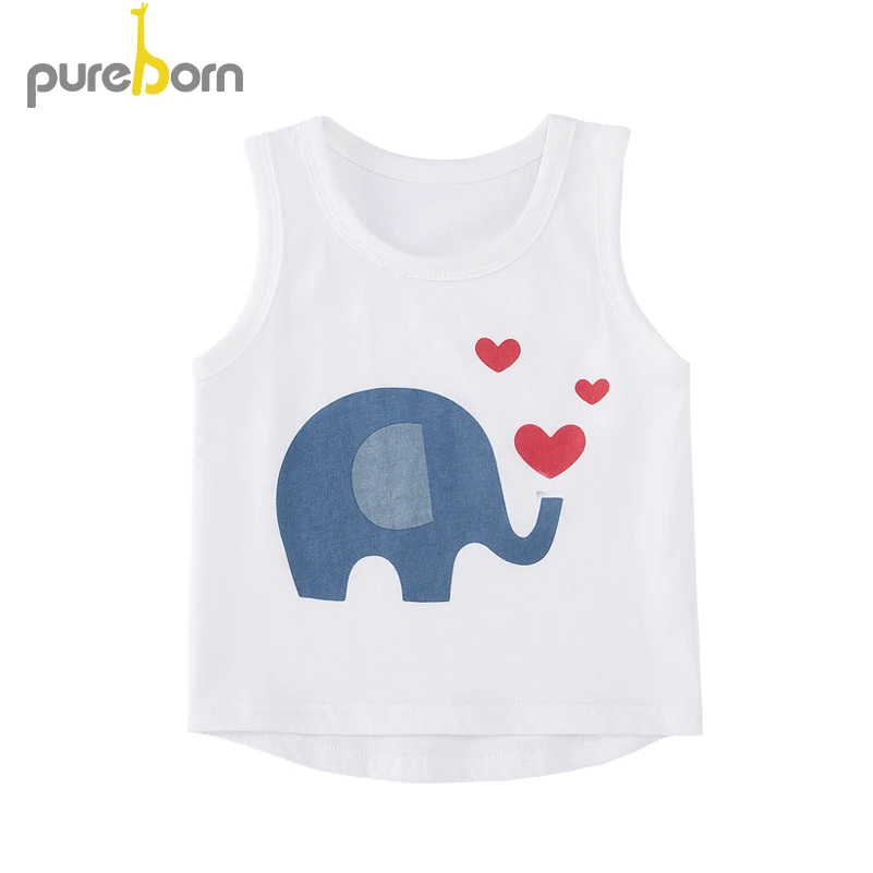 

Pureborn Summer Baby Vest Sleeveless Cotton Cartoon Elephant Toddler Tops Boys Girls Clothes Outwear Photography Clothing
