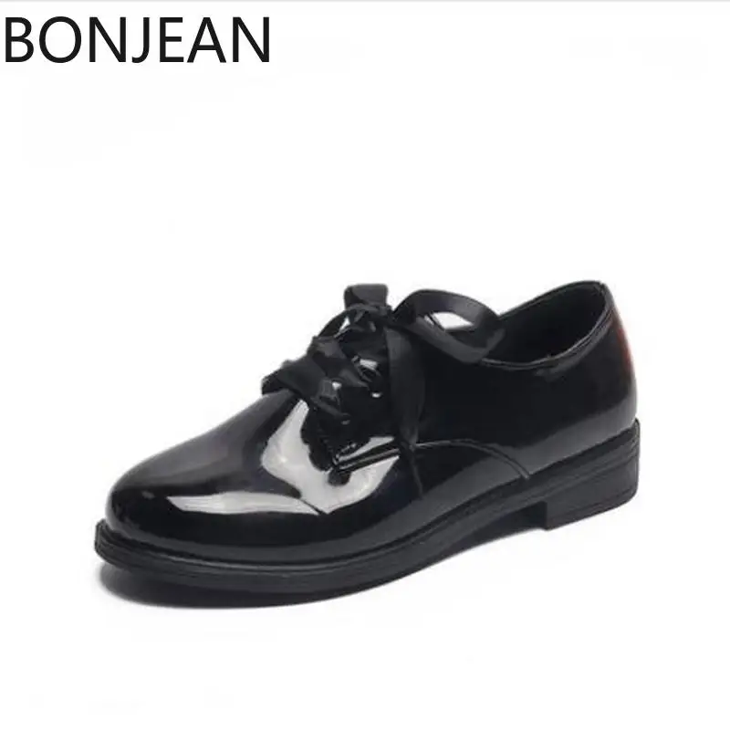 

2019 Fashion Spring & Autumn Oxford flats woman loafers shoes femme New Patent Leather shoes woman Casual Riband Women's Flats