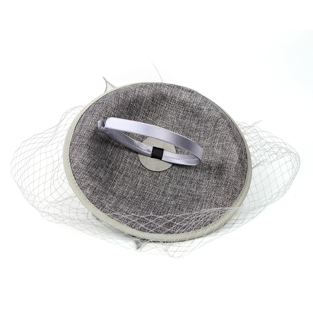 Elegant Women Ladies Sinamay Hat Feather Headband Clip Fascinator Veil Wedding Party Royal Ascot Hair Accessories