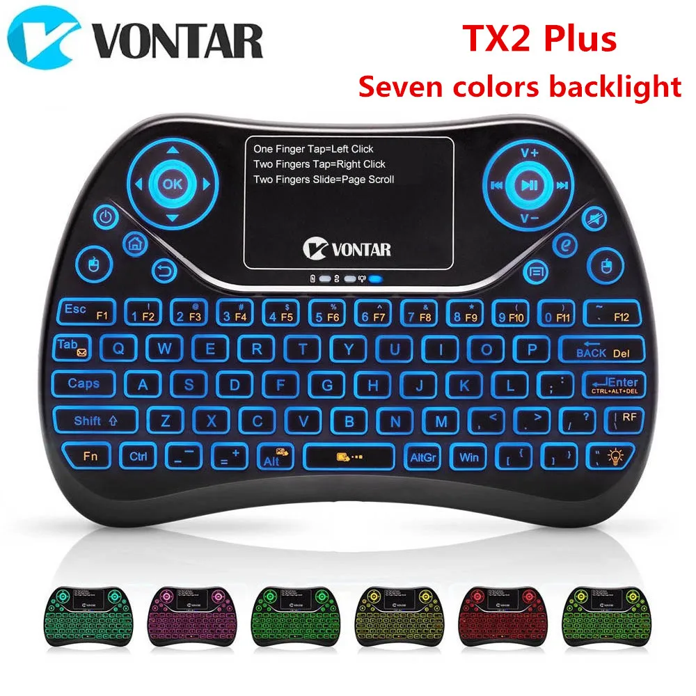 VONTAR TX2 Plus Air mouse 2,4G Беспроводная мини-клавиатура 7 цветов с подсветкой QWTREY клавиатуры сенсорная панель с подсветкой для Android tv BOX PC