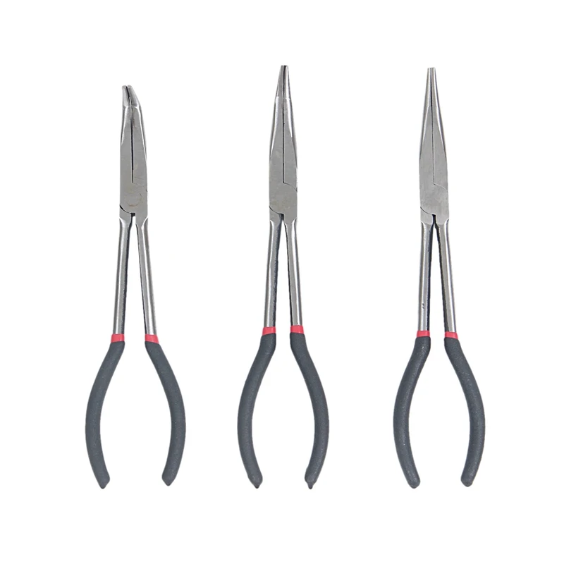 

3X 11 inch EXTRA LONG NOSE PLIERS SET STRAIGHT & BENT TIP MECHANIC GRIP HAND TOOL