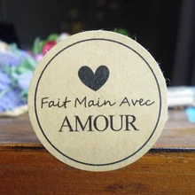 Étiquettes autocollantes faites à la main Avec Amour, 102 pièces, étiquette cadeau faite à la main, papeterie française, DIY bricolage, Dia.3.8cm