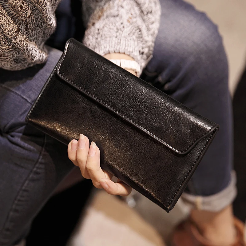  NIGEDU Brand Genuine Leather Women Wallet Long thin Purse Cowhide multiple Cards Holder Clutch bag 
