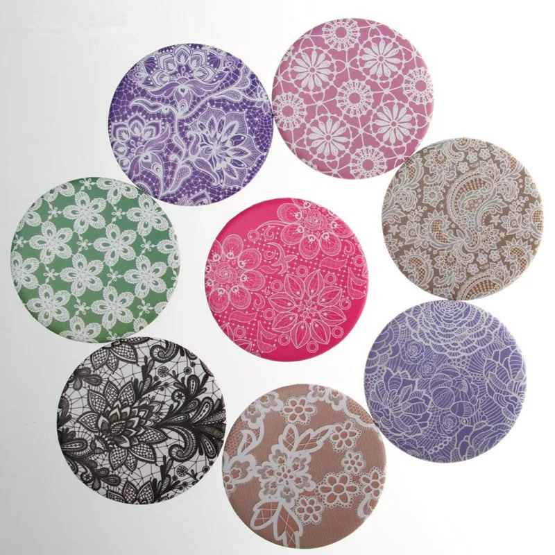6 75mm Exquisite plastic foldable pocket mirror round shape Portable makeup flowers design Cosmetic mirrors | Красота и здоровье