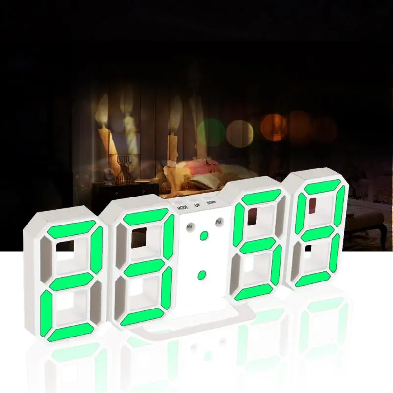 Digital Clock LED Table Clock Brightness Adjustable Electronic Alarm Clock Fashion Wall Hanging Clock with USB Cable
