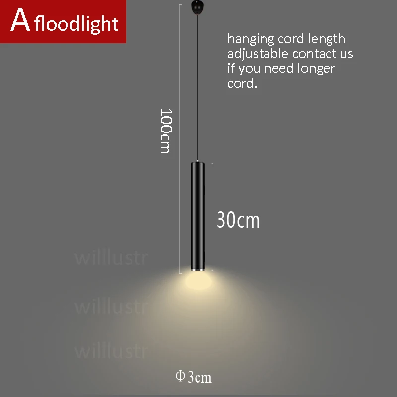 Современный светодиодный подвесной светильник алюминиевый подвесной светильник ing висячий цилиндр лампы Черный Белый трубчатый светильник минималистичный роскошный светильник s - Цвет корпуса: floodlight 30cm