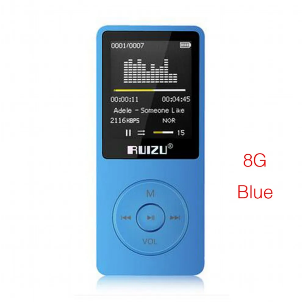 Оригинальная английская версия, Ультратонкий MP3-плеер с 8 Гб памяти и экраном 1,8 дюйма, может воспроизводить 80 h, RUIZU X02 - Цвет: Синий
