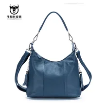 BULLCAPTAIN новая женская сумка из натуральной кожи, женские сумки через плечо, 8 дюймов, сумки-мессенджеры для женщин, повседневные с кисточками