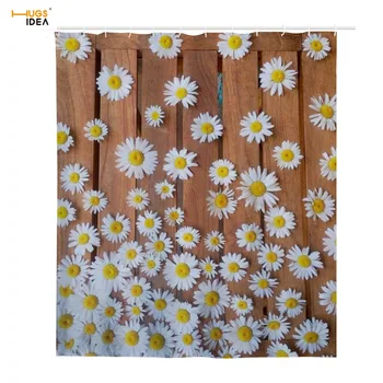 

HUGSIDEA 3D Flower Floral Bathroom Curtain Vintage Style Shower Curtain Washable Bath Decor Polyester Fabric with 12pcs Hooks