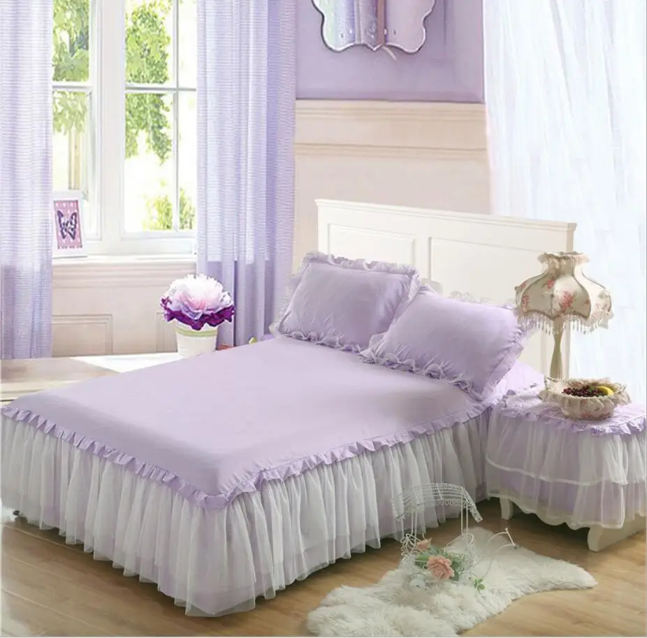 Princess Lace Bed cover Pillowcases 1/3 Purple Bedding Bedspread Bed