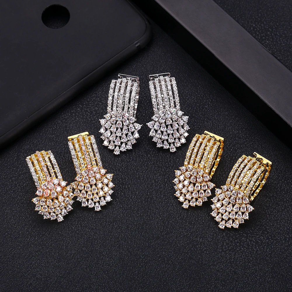

janeklly trendy Geometric round Hoop Earrings For Women Accessories Full Cubic Zirconia Earrings Jewelry pendientes mujer moda