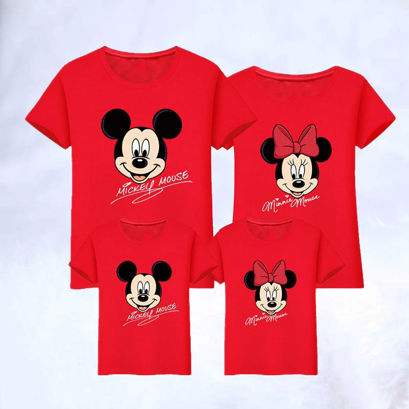 

2019 Dad and Me Cartoon Clothes Mother and Daughter T-shirt Boys Girls Mickey Minnie Mouse Cotton Top Family Matching Clothes