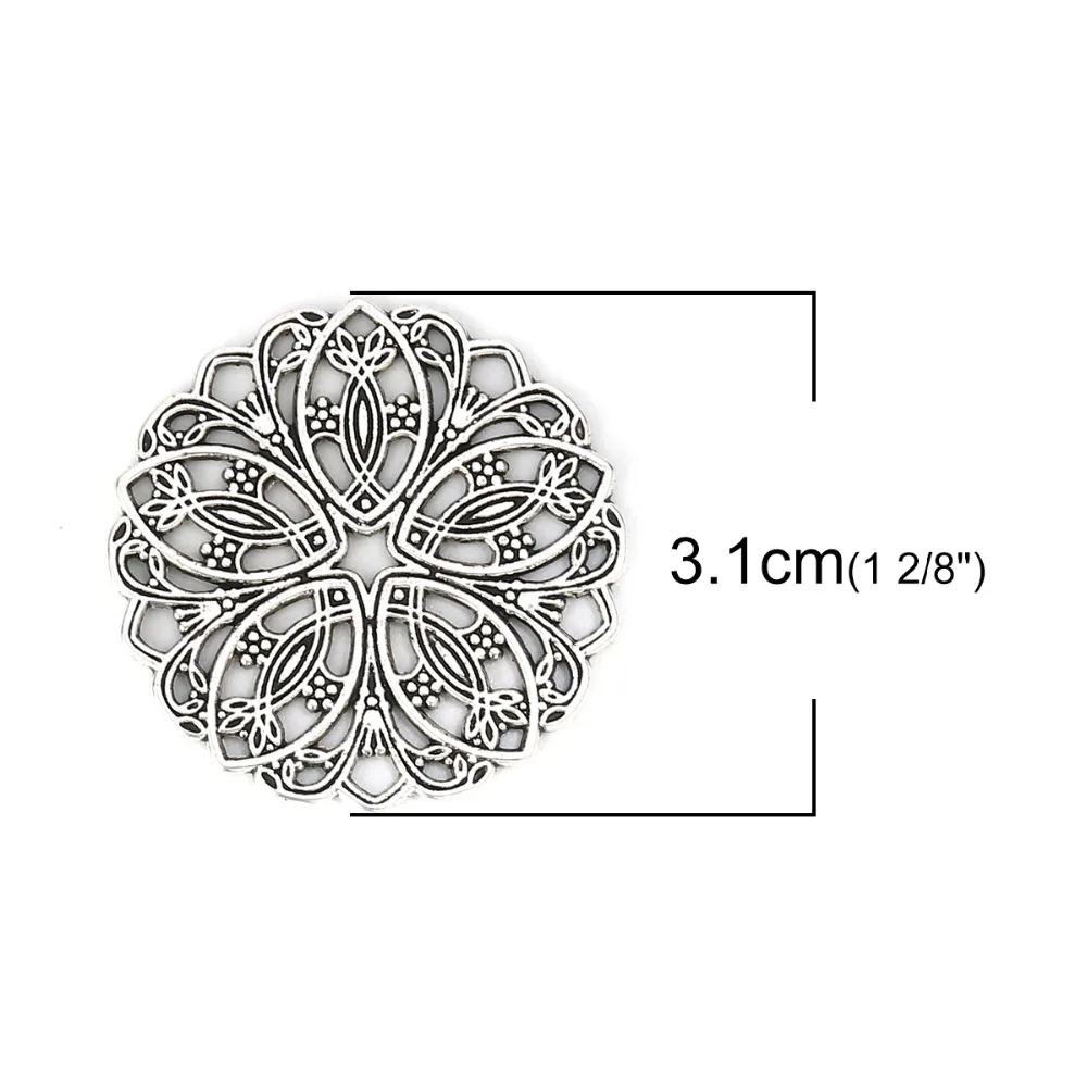 Doreen Box цинковый сплав соединители цветок состаренное серебро вогнутый ювелирные аксессуары 31 мм(1 2/") x 31 мм(1 2/8"), 10 шт