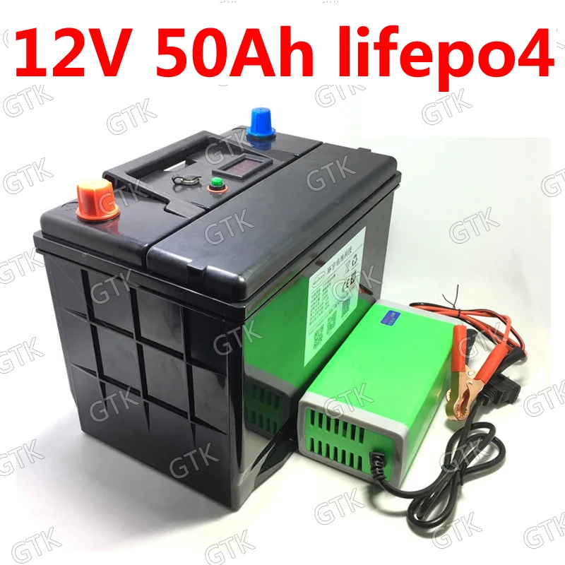 

GTK 12V 12.8V 50AH LiFePo4 LFP lithium battery BMS 4S 12.8v for go cart backup power inverter RV speaker inverter +5A Charger