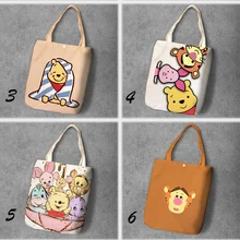 Tigger, мультяшная Студенческая печатная переработанная Холщовая Сумка для покупок, большая емкость, настраиваемая Сумка-тоут, модная женская Повседневная сумка на плечо
