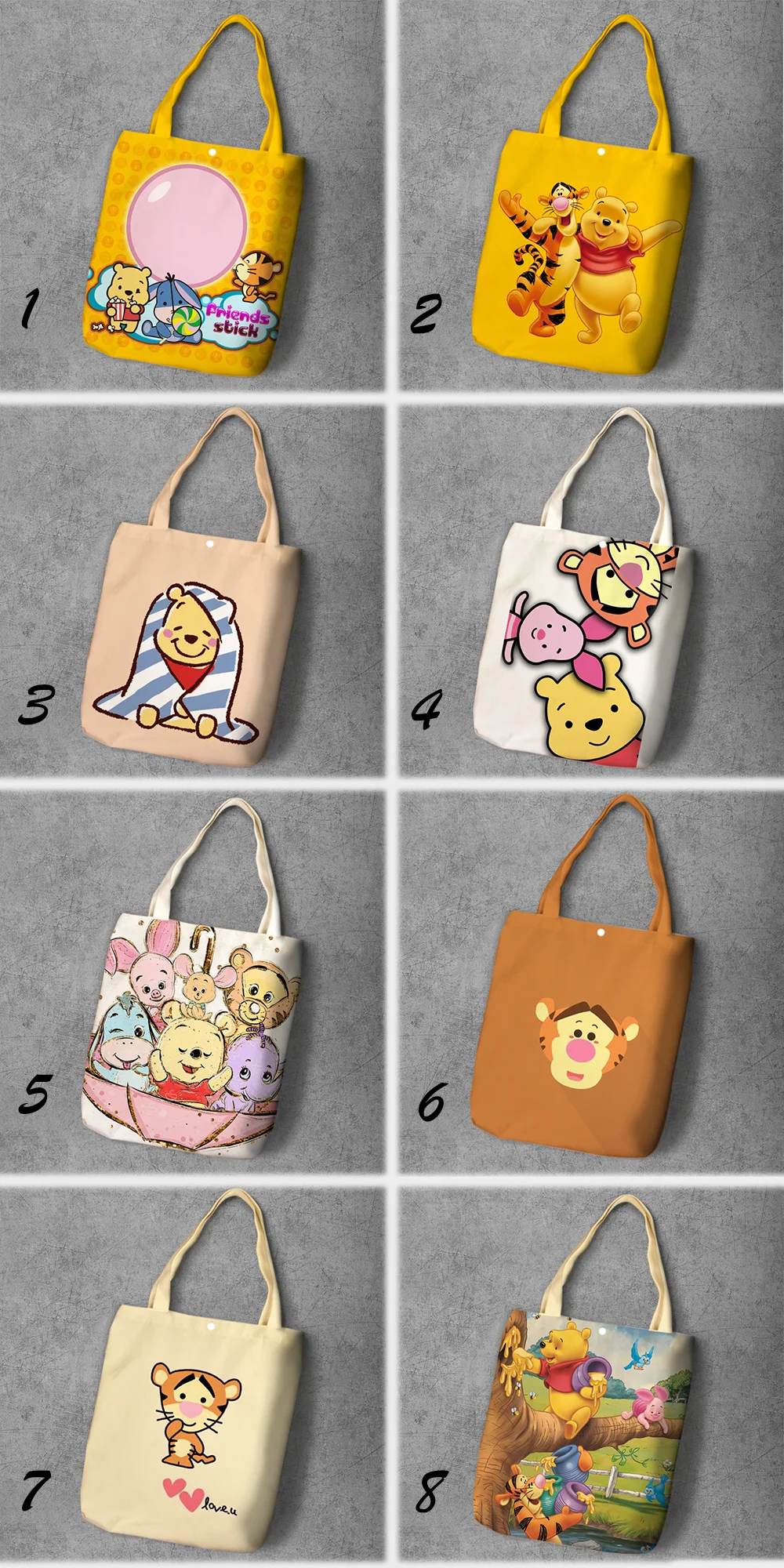 

Tigger Cartoon Student Printed Recycle Canvas Shopping Bag Large Capacity Customize Tote Fashion Ladies Casual Shoulder Bags
