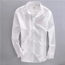 Горячая распродажа, модная Мужская льняная рубашка, брендовая однотонная Повседневная рубашка с длинным рукавом, с отложным воротником, мужская рубашка, плюс размер 4XL