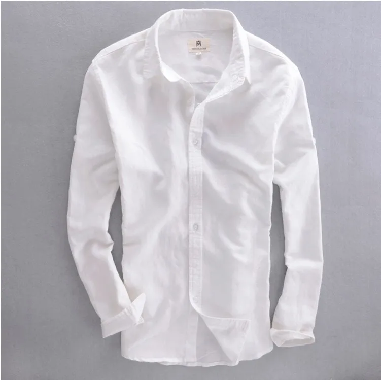 

2015Hot Sale fashion Men's Linen Shirt Brand Solid Full Sleeve Casual Shirt Turn Down Collar Men Dress Shirt Plus Size 4XL