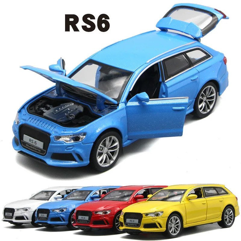 

For Audi RS6 Simulation Car Model Children Open Door Sound Light Toy Vehicles Pull Back Die Cast Window Box Toy Alloy Model Car
