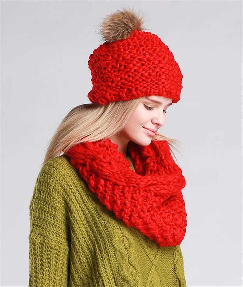 Теплый женский зимний комплект из шапки и шарфа с воротником и помпонами, модная теплая вязаная шапка и шарф, удобный женский шарф