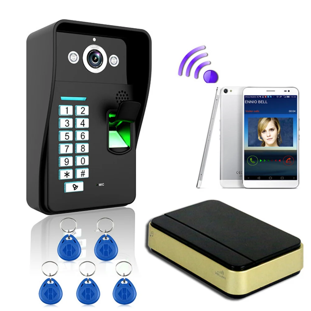 Ennio New Arrival Fingerprint +password +RFID card WiFi Wireless Video Door Phone DoorBell Home Intercom System IR night vision