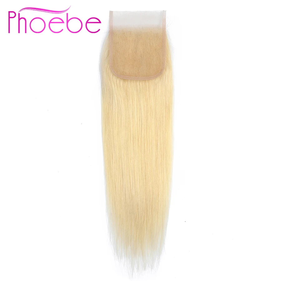 Phoebe волосы светлые #613 бразильские прямые человеческие волосы Закрытие 4*4 бесплатно/средний/три части не Реми швейцарские кружева 613