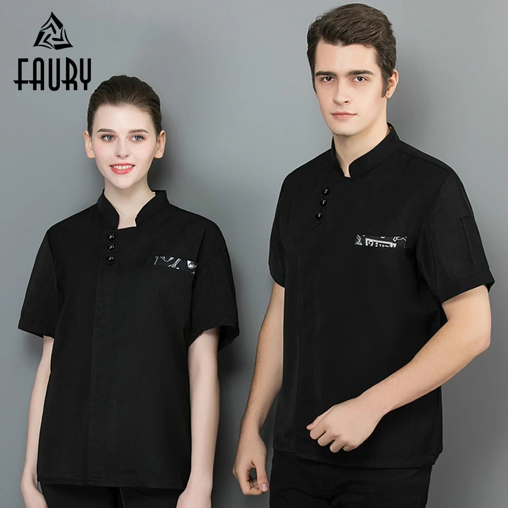 

Black Chef Jacket Summer Restaurant Uniform Kitchen Shirt Bakery Hotel Caffe Sushi Bakery Cooking Chef Clothes Unisex Work Coat