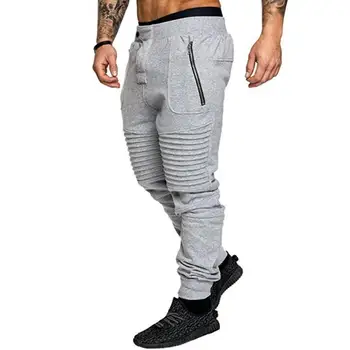 

Fashion Sports Men Jogger Solid Color Pleated Pants Casual Long Trousers Sweatpants