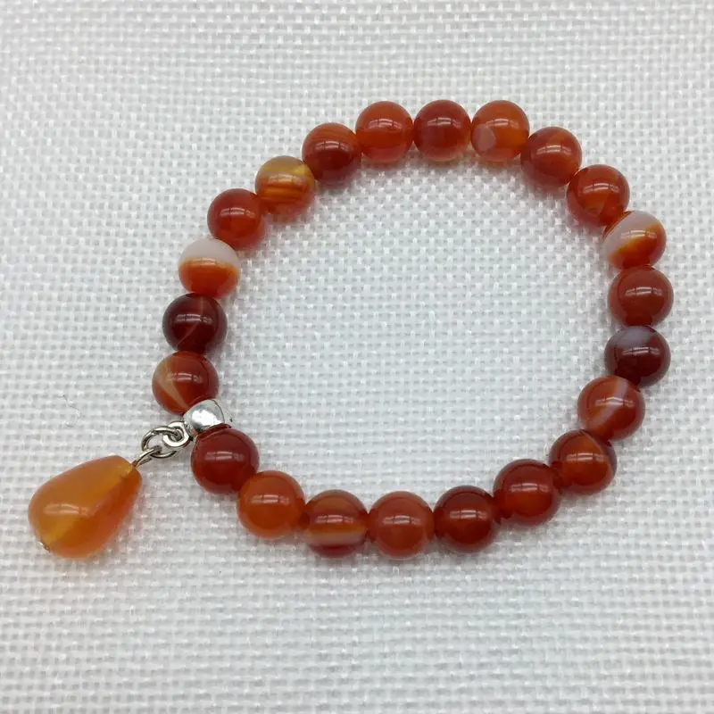

12 colors Fashion Stone Beads Charm Bracelets Elastic 8 mm Carnelian Bangle with Matching Stone Drop Pendants Jewelry