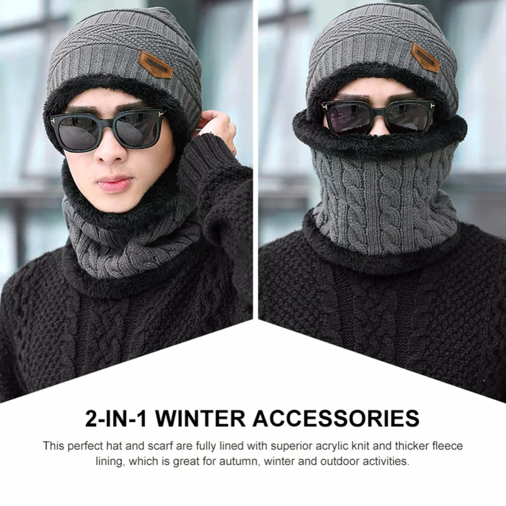 Maylisacc Winter Warm Knitted Hat 2 pcs Soft Fleece Lining Hat With Scarf for Women& Men Outdoor Sport Scarf Hat Set