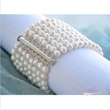 P4165 8row " 7 мм круглый белый браслет пресноводного жемчуга магнит благородный стиль Природный тонкой jewe Быстрая