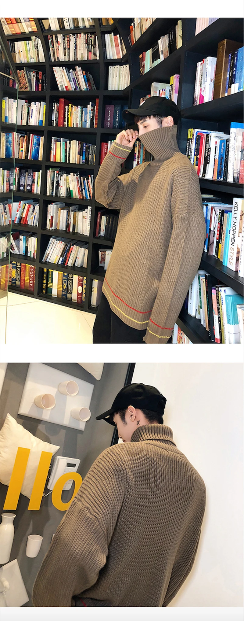 Turtle Neck Sweater Men Retro Vintage Pullover High Fashion   (8)
