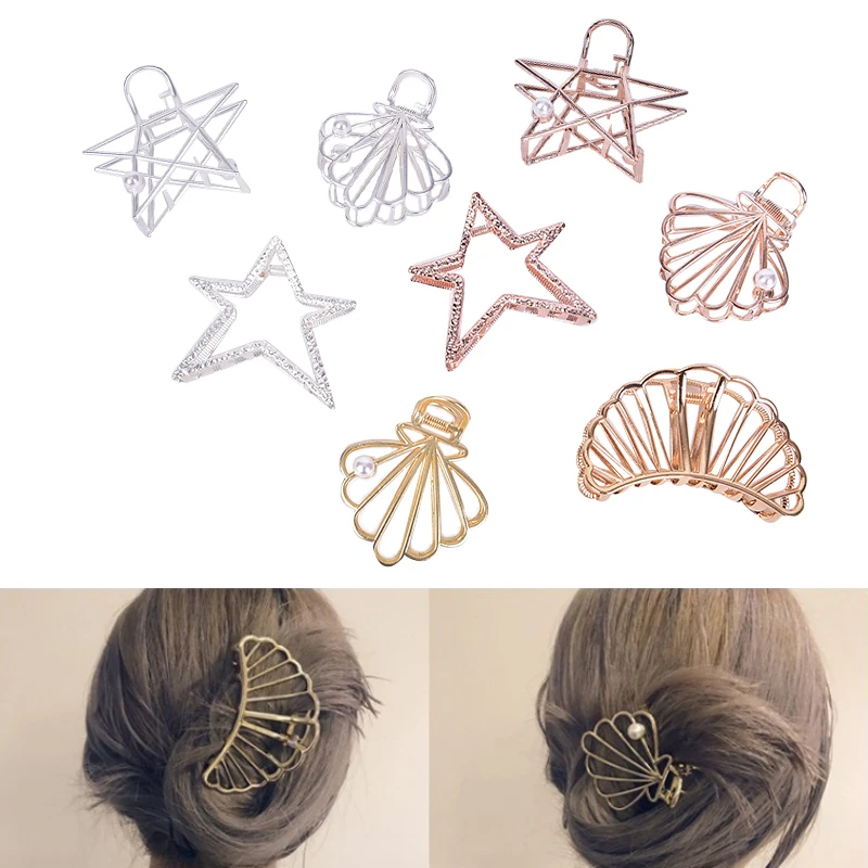 

3pc Geometric Starfish Grab Metal Hair Clip Mini Metal Hairpin European And American Style Temperament Hair Accessory For Women