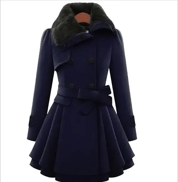 XXL XXXL 4XL Большие размеры корейский стиль модное пальто Женская Зимняя шерстяная одежда пальто с длинным рукавом женские шерстяные пальто черный/военно-морской флот Manteau FemmeQ333 - Цвет: navy