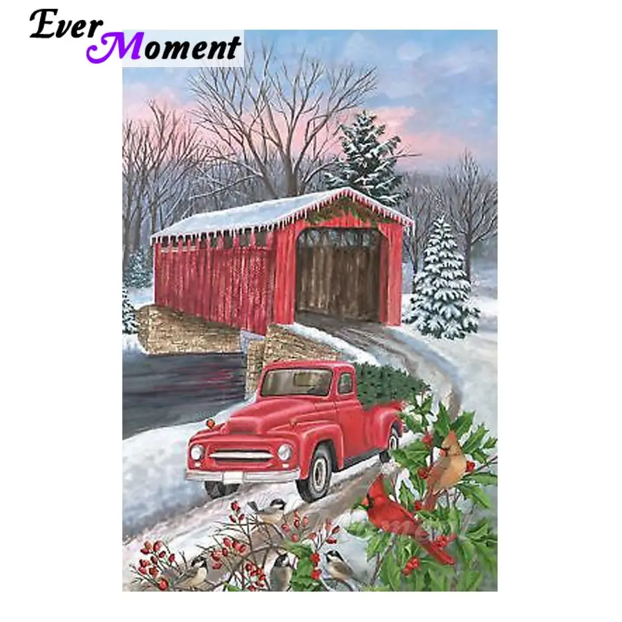 

Ever Moment Diamond Painting Christmas Car Winter Scenic Picture Mosaic Full Square Drill Diamond Embroidery 5D DIY S2F609
