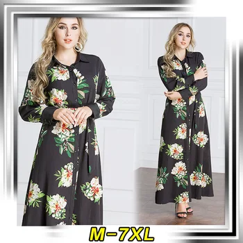 

New Women Muslim Dress Plus Size 6XL 7XL Flower Dress Islamic Cardigan Turkish Dubai Clothing Musulmane Turkish Malaysia Abaya