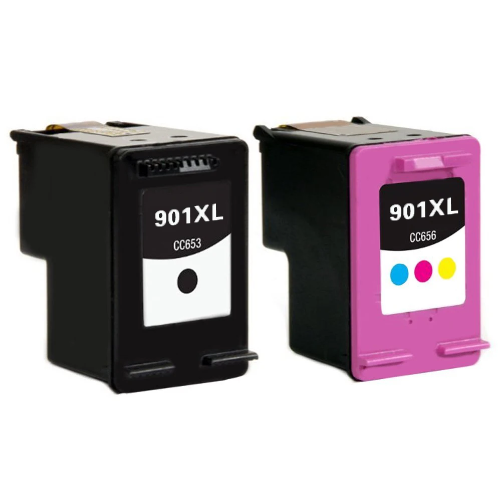 Compatible for 901XL CC654AN CC656AN(2 Pack Black Tri color) Ink Cartridge for HP Officejet