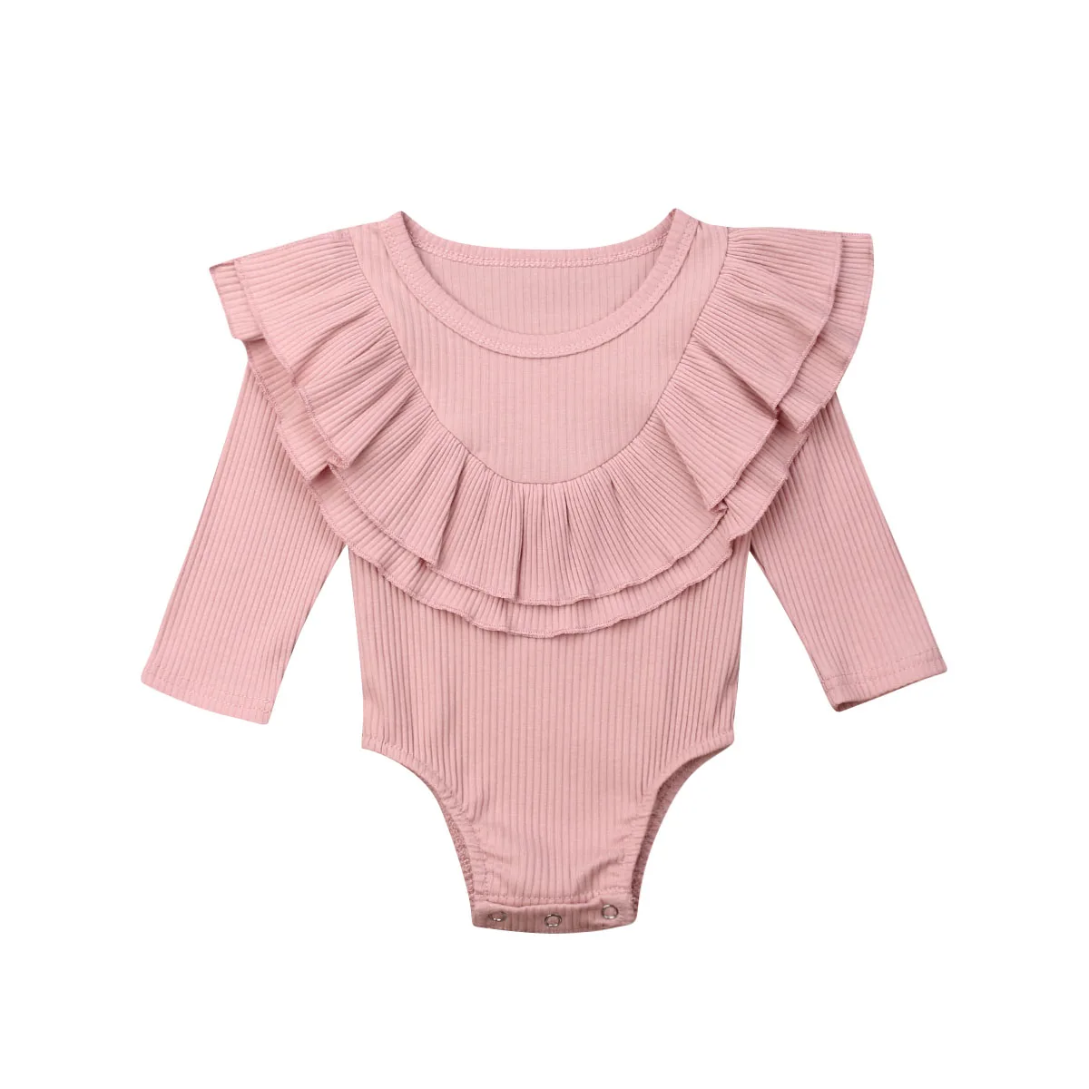 Autumn Newborn Toddler Baby Girls Clothes Lotus leaf collar Outfit Long Sleeve Cotton Romper Baby Solid Jumpsuit Clothing - Цвет: F