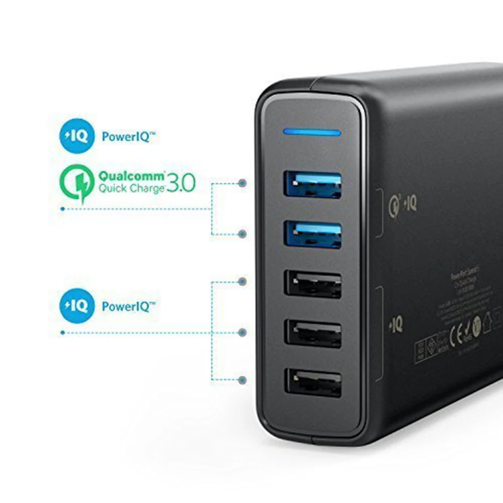 Anker Quick Charge 3,0 63W 5-портовое настенное зарядное устройство USB US/UK/EU, PowerIQ Power port speed 5 для Galaxy S7 S6 Edge Plus, Note 5 4 и т. Д
