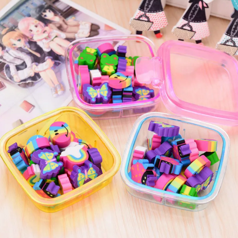 20 Pcs/box Lovely Colored Eraser Office Stationery Square Box Cute