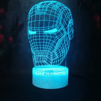 

3D Stereo Shape Iron Man Head Creative Lamp Child Gift Toy Boy Love Superhero Figure Night Light Crack Desk Table Lamp Led Bulbs