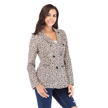 

Women's jacket Europe United States Spring Autumn Leopard Double-Breasted Casual Suit Jacket Foreign Trade Fashion Jacket A139
