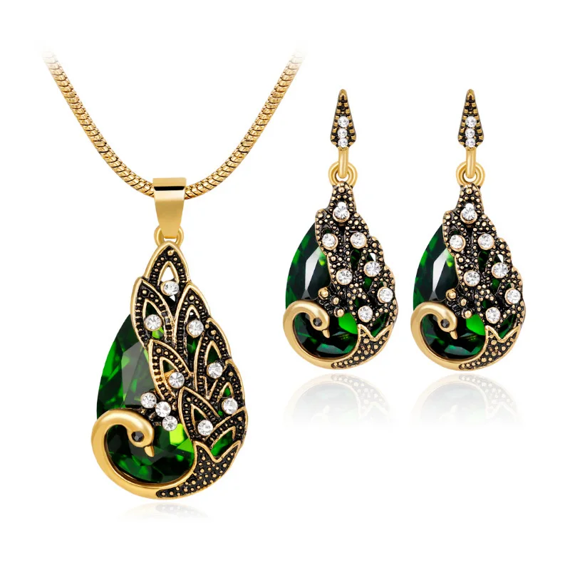 

Retro Peacock Necklace Set Hot Selling Necklace Earrings Two-piece Set Jewelry