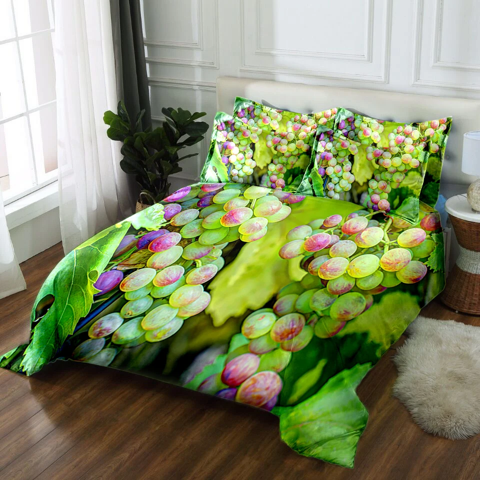 High-grade 3D bedding sets bedsheet Duvet Pillowcase bed cover Twin king Queen Bed Linen Custom size Grape Pattern decoration | Дом и сад